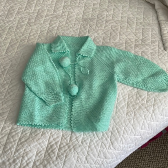 Hand made knitted never used mint condition Mint color sweater with tassels - Picture 1 of 2